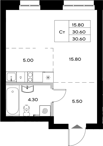 Планировка — Уникод на Технической, Студия, 31 м²