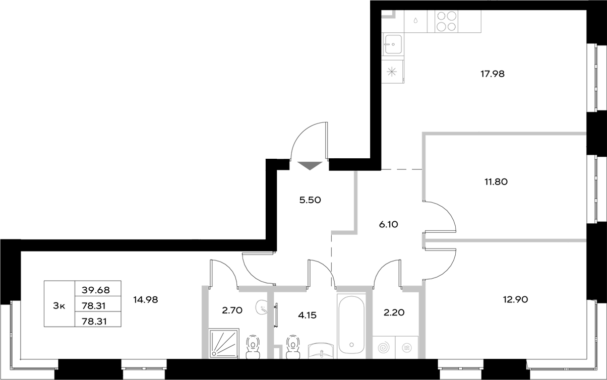 Планировка — Уникод на Технической, 4-комн., 78 м²