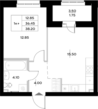 Планировка — Уникод на Технической, 2-комн., 36 м²