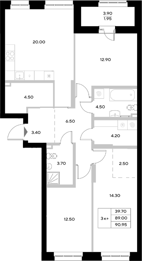 Планировка — Уникод на Технической, 4-комн., 89 м²