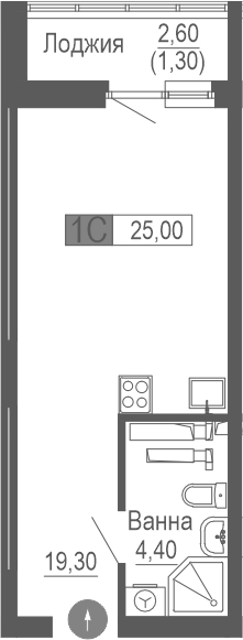 Планировка — Фристайл, Студия, 24 м²