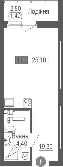 Планировка — Фристайл, Студия, 24 м²