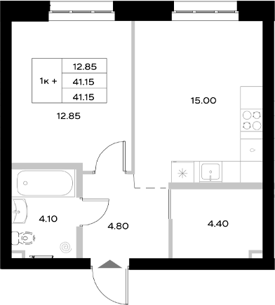Планировка — Уникод на Технической, 2-комн., 41 м²