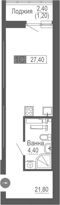 Планировка — Фристайл, Студия, 26 м²