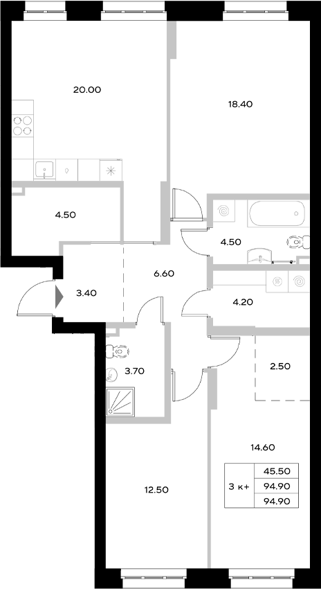 Планировка — Уникод на Технической, 4-комн., 95 м²