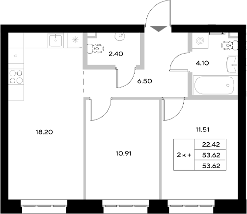 Планировка — Уникод на Технической, 3-комн., 54 м²