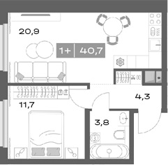 Планировка — Толк Академический, 2-комн., 41 м²