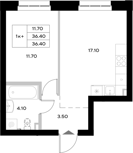 Планировка — Уникод на Технической, 2-комн., 36 м²
