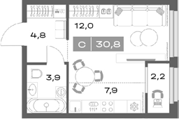 Планировка — Толк Академический, Студия, 29 м²