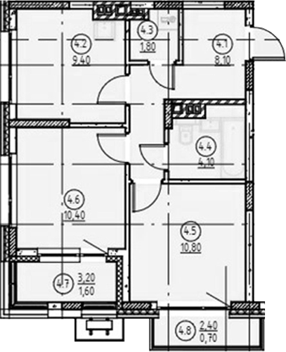Планировка — Форест, 2-комн., 45 м²