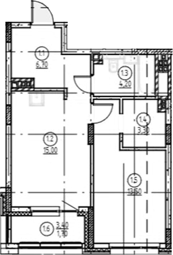 Планировка — Форест, 2-комн., 43 м²