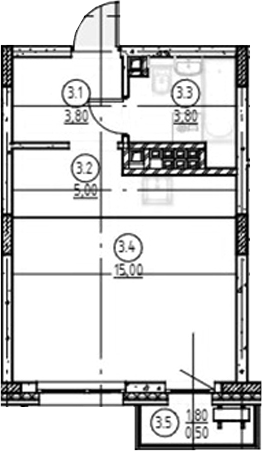 Планировка — Форест, Студия, 28 м²