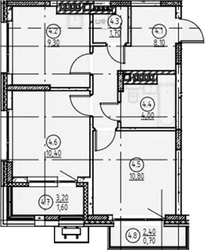 Планировка — Форест, 2-комн., 44 м²