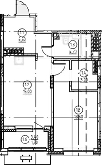 Планировка — Форест, 2-комн., 42 м²
