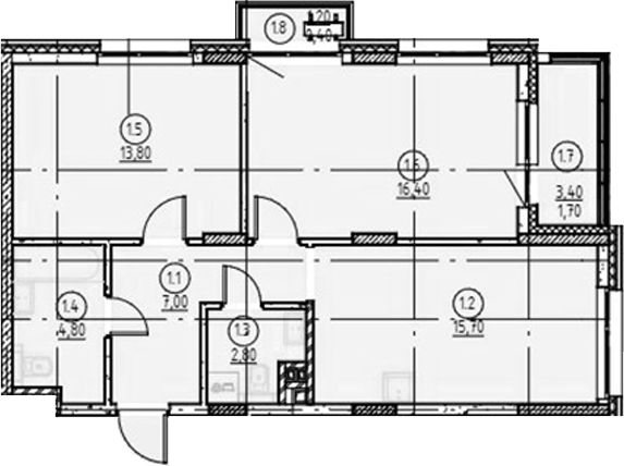 Планировка — Форест, 2-комн., 61 м²