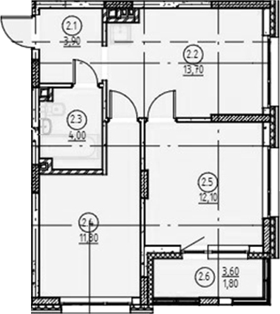 Планировка — Форест, 2-комн., 46 м²