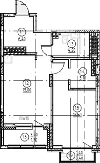 Планировка — Форест, 2-комн., 42 м²