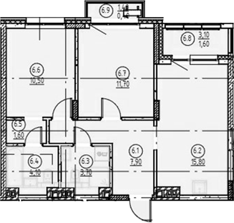 Планировка — Форест, 3-комн., 55 м²