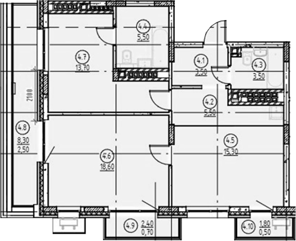Планировка — Форест, 3-комн., 66 м²