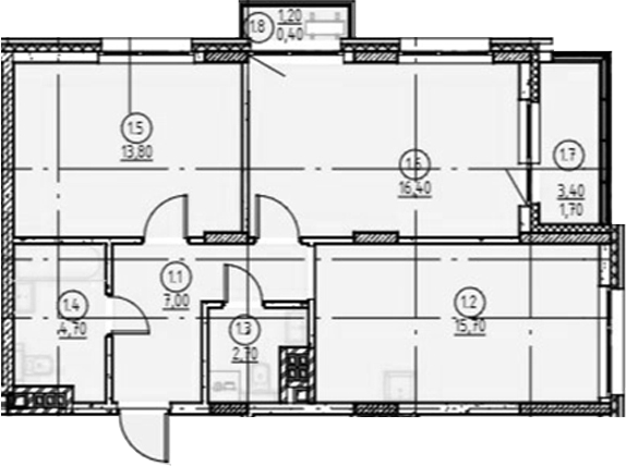 Планировка — Форест, 2-комн., 60 м²