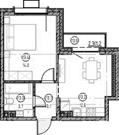 Планировка — Форест, 1-комн., 33 м²