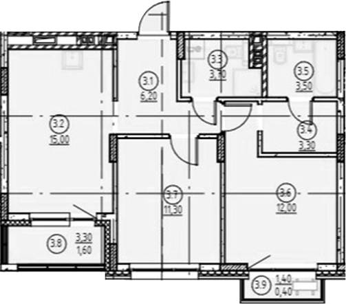 Планировка — Форест, 2-комн., 55 м²