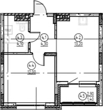 Планировка — Форест, 1-комн., 34 м²