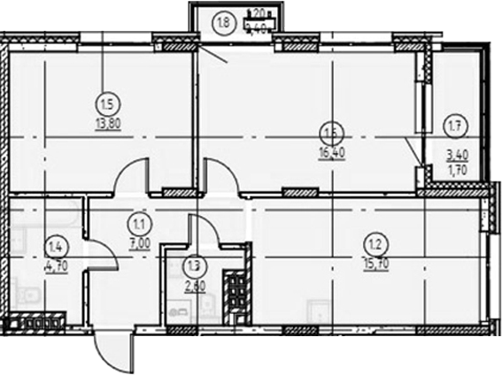 Планировка — Форест, 2-комн., 60 м²