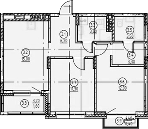 Планировка — Форест, 2-комн., 55 м²