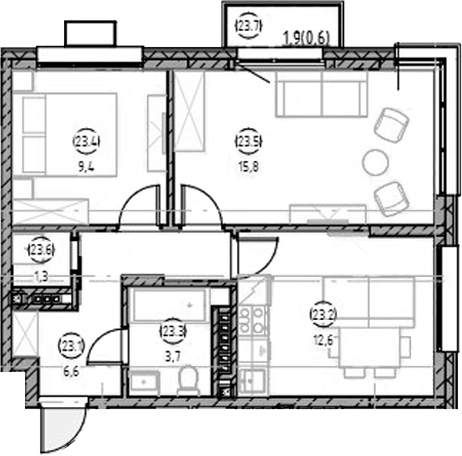 Планировка — Форест, 2-комн., 49 м²