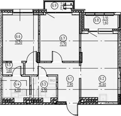 Планировка — Форест, 3-комн., 55 м²