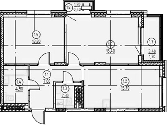 Планировка — Форест, 2-комн., 60 м²