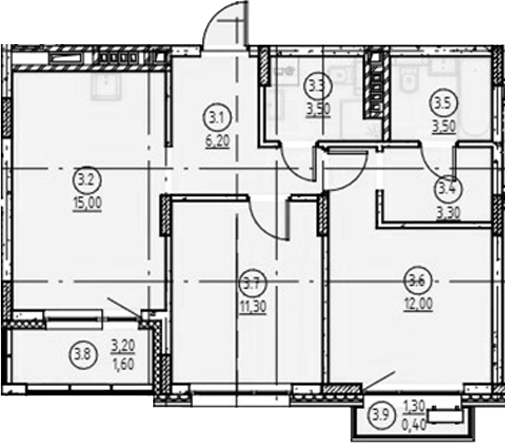 Планировка — Форест, 2-комн., 55 м²