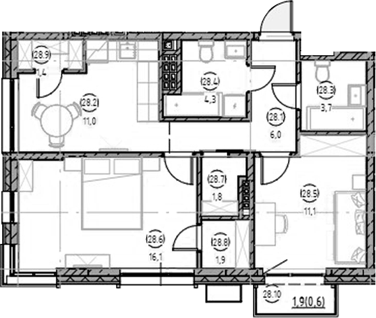Планировка — Форест, 2-комн., 57 м²