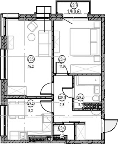 Планировка — Форест, 2-комн., 49 м²