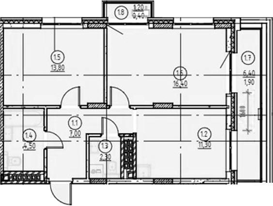 Планировка — Форест, 2-комн., 55 м²