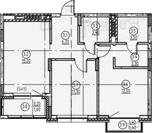 Планировка — Форест, 2-комн., 55 м²