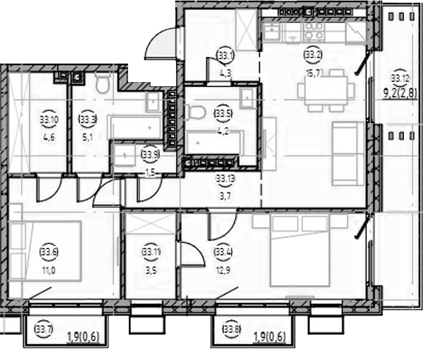 Планировка — Форест, 3-комн., 67 м²