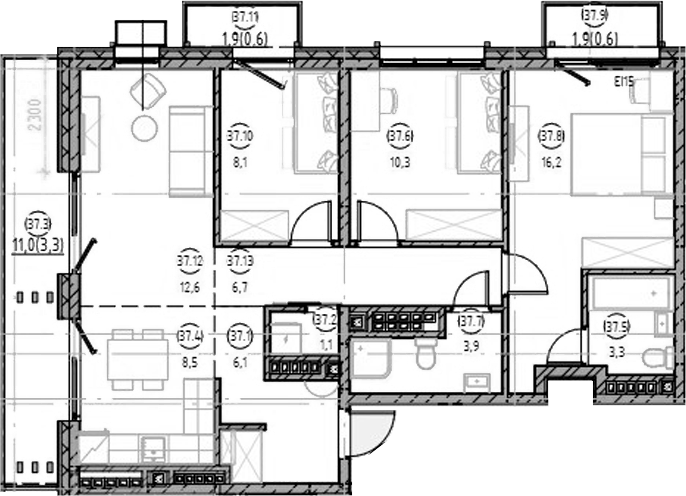 Планировка — Форест, 4-комн., 77 м²