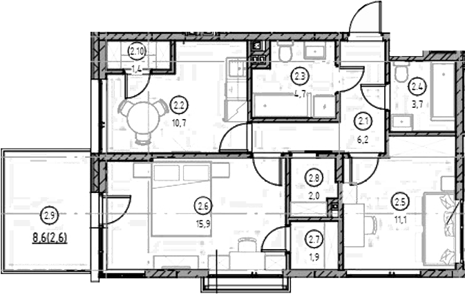 Планировка — Форест, 2-комн., 58 м²