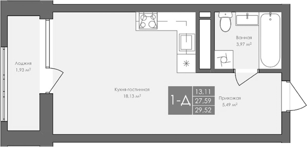 Планировка — Атом, Студия, 28 м²