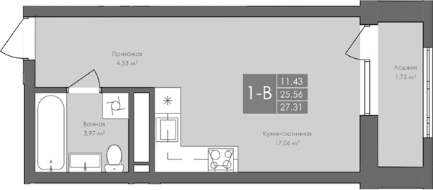 Планировка — Атом, Студия, 26 м²