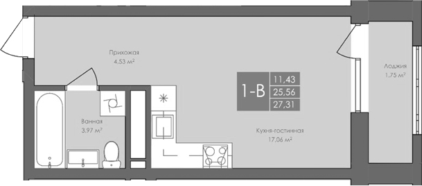 Планировка — Атом, Студия, 26 м²