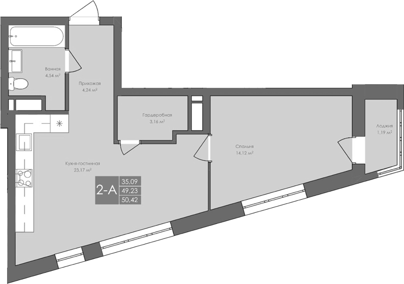 Планировка — Атом, 2-комн., 49 м²