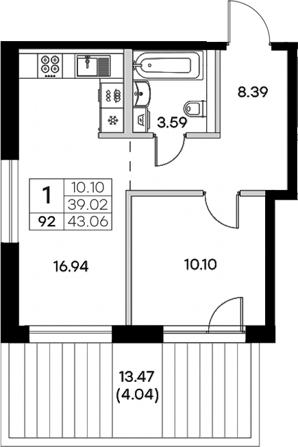 Планировка — Экосити Резиденции, 2-комн., 39 м²