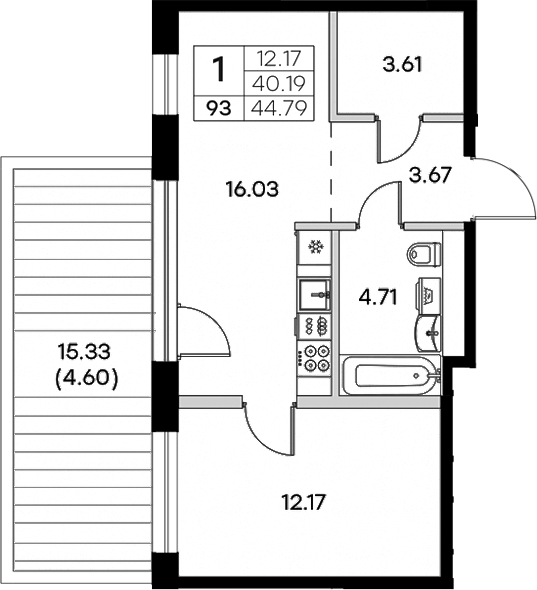 Планировка — Экосити Резиденции, 2-комн., 40 м²