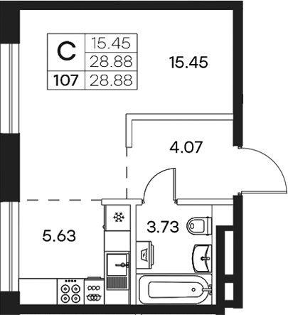 Планировка — Экосити Резиденции, Студия, 29 м²