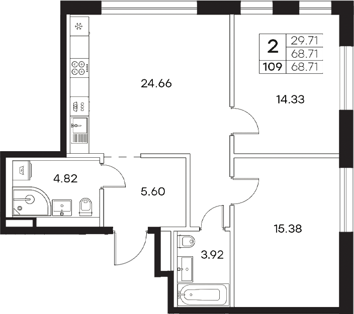 Планировка — Экосити Резиденции, 3-комн., 69 м²