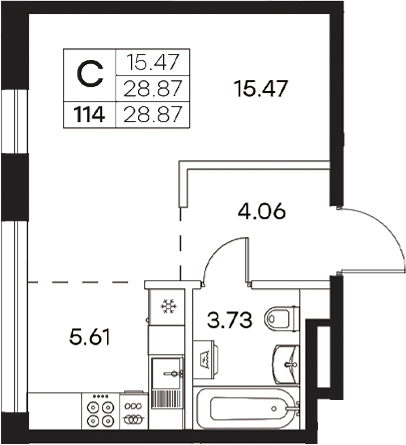 Планировка — Экосити Резиденции, Студия, 29 м²