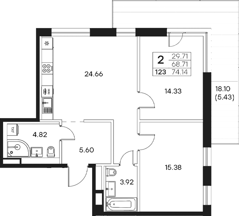 Планировка — Экосити Резиденции, 3-комн., 69 м²